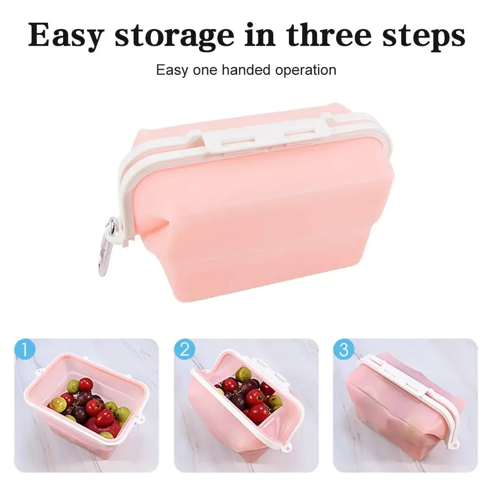 Premium Silicone Reusable Food Storage Bags Food Grade Multi-use Fruit Sealed Lunch Bag Travel Containers Microwave Oven Safe Confia