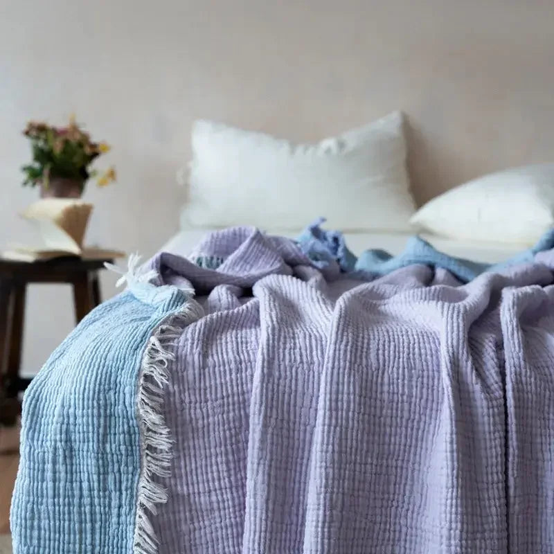 Maillard Cotton Blankets Four Layers Of Gauze Sofa Cover Blanket With Tassel AB Side - Confia - reusablefoodstoragebags confia
