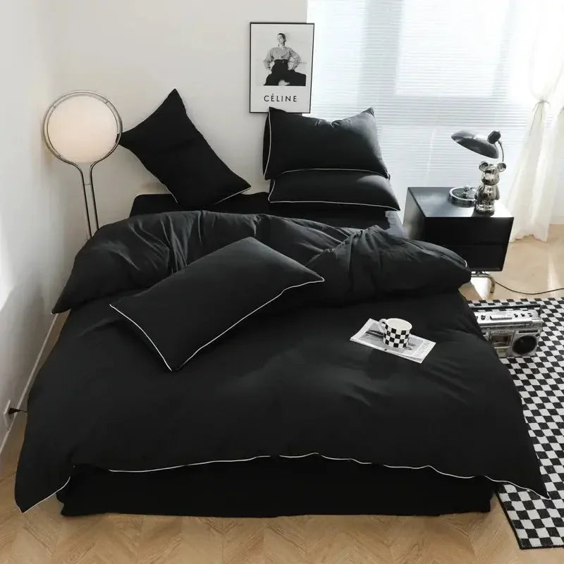 Plain Solid Black Double bedsheet Made with Pure Microfiber Single Color Bedsheet for Double Bed with 2 Pillow Cover Single/Queen/King Bed Cover Full Set Plain Bedding - Confia - reusablefoodstoragebags confia