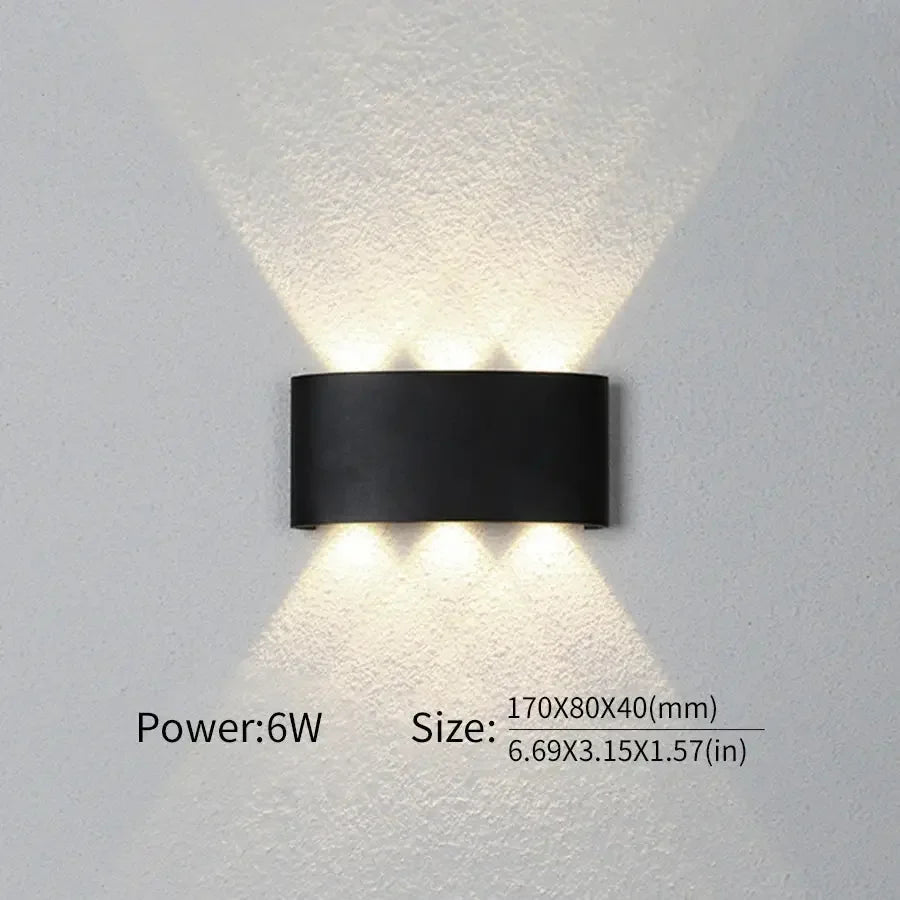 16 Watts Wall Lights 8 Ray Oval Up-Down LED Outdoor Waterproof IP65 Exterior Wall Step Light Fixture Waterproof Lamp (Warm White, Black Body) 16 Watts (8 Way) - Confia