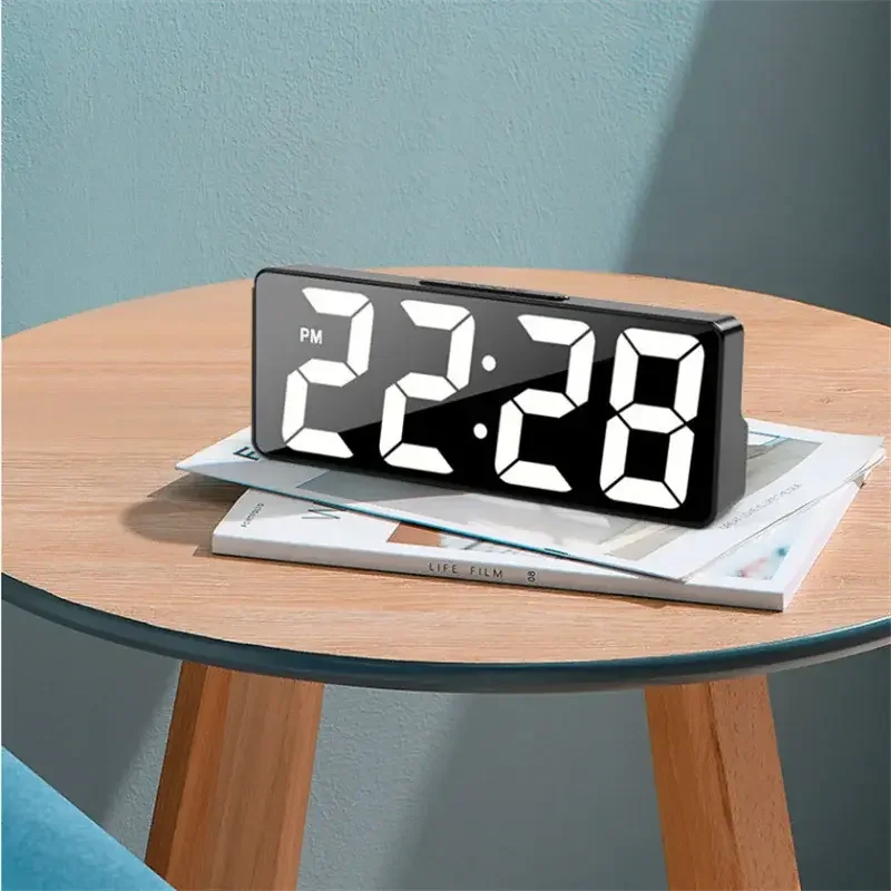 Latest Digital Clock LED Alarm Clock Bedroom Electronic Desktop Clock With Temperature Display Adjustable Brightness 12/24 Hours - Confia