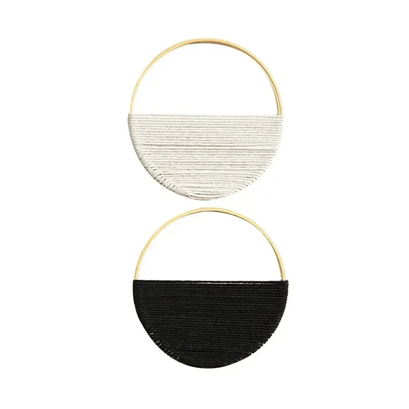 2Pcs Hand Woven Bohemian Wall Hanging Circular Wooden Cotton Rope Wall Decor Art Chic Bedroom Living Room Ideal Tapestries - Confia