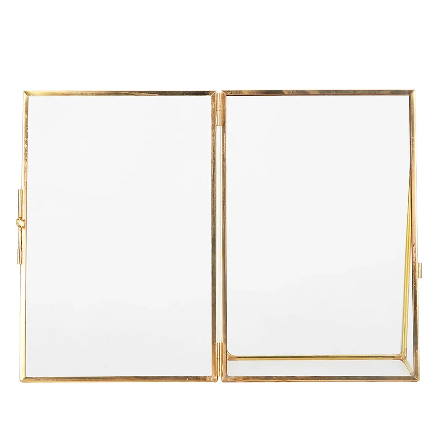 Decorative Glass Photo Frame with Gold Metal Stand, Table Brass double Glass Photo Frame for Dried, pressed Flowers, Floating Frame for Gifting 5x7 inches Tabletop, decorative - Confia