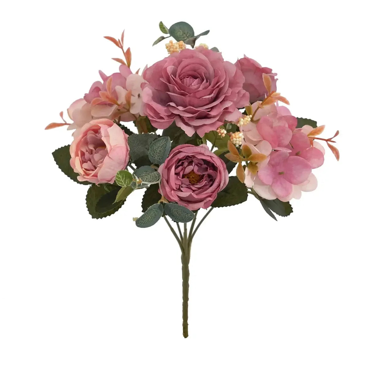 Artificial Flowers with Hydrangea Silk Fake Flowers 1 Bouquets for Home Wedding Decoration Table Centerpiece, Faux Peonies Flow - Confia