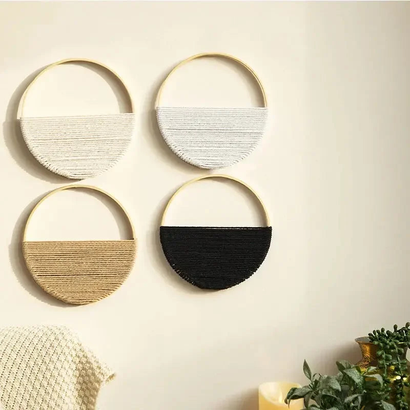 2Pcs Hand Woven Bohemian Wall Hanging Circular Wooden Cotton Rope Wall Decor Art Chic Bedroom Living Room Ideal Tapestries - Confia