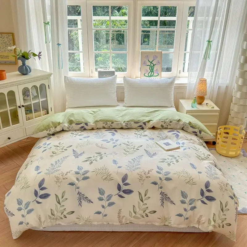 Floral Printed Duvet Cover 1Piece - 100% Cotton Luxury Bedding - Confia - reusablefoodstoragebags confia