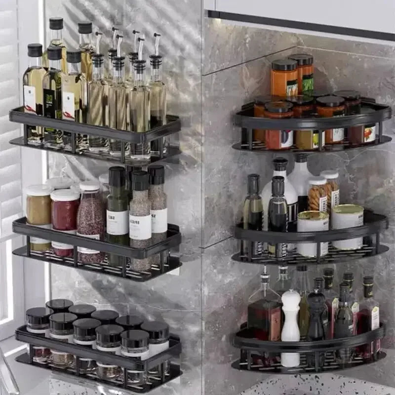 Bathroom Storage Rack, No-Drill Wall Mount Corner Shelf, Multipurpose Self-Adhesive Aluminum Bathroom Wall Mounted Storage Organizer Shelf Holder/Rack/Bathroom Accessories - Confia - reusablefoodstoragebags confia