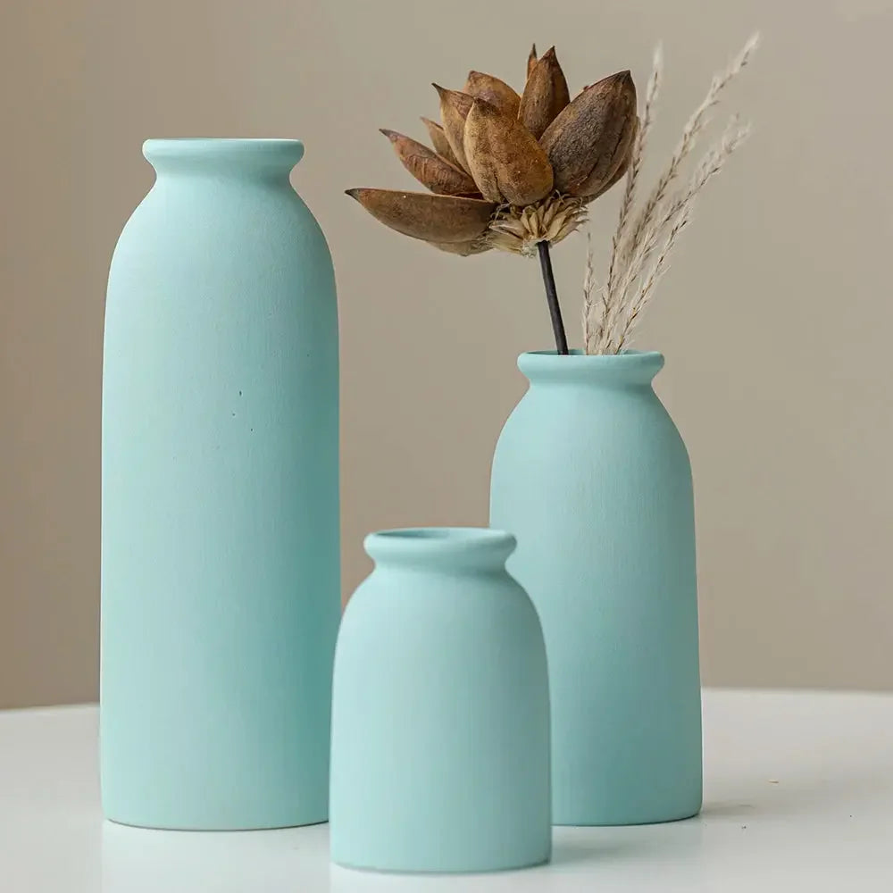 Ceramic Vase,Small Vases for Decor, Set 3 Modern Boho Vases for Flower Pampas, Fit for Living Room Desk Shelf Decor - Confia