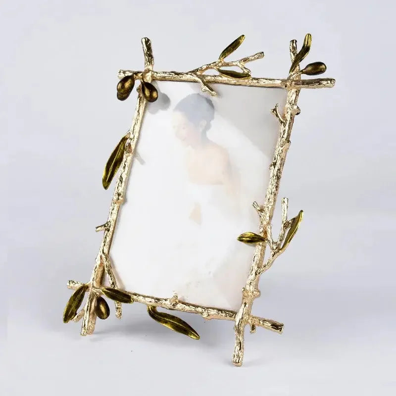 Metal Picture Frame Golden Olive Olive Branch Border Photo Frame Photo Display Background Wall Decoration Accessories - Confia