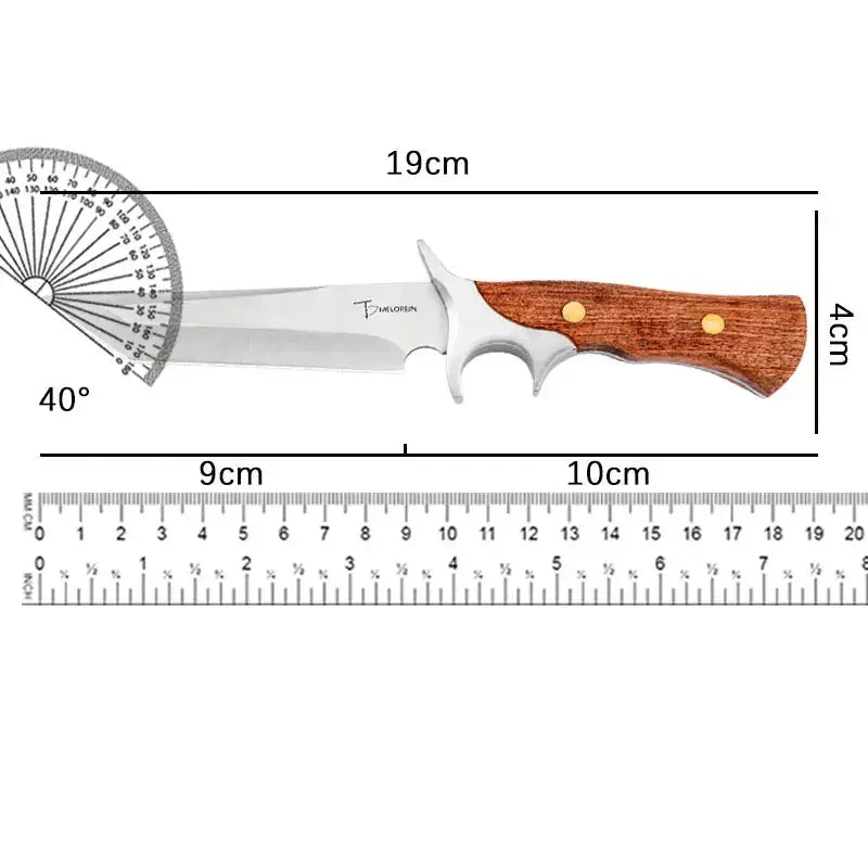 Sharp and durable knife - high carbon stainless steel blade and wooden handle - versatile knife for hunting, camping, fishing - Confia