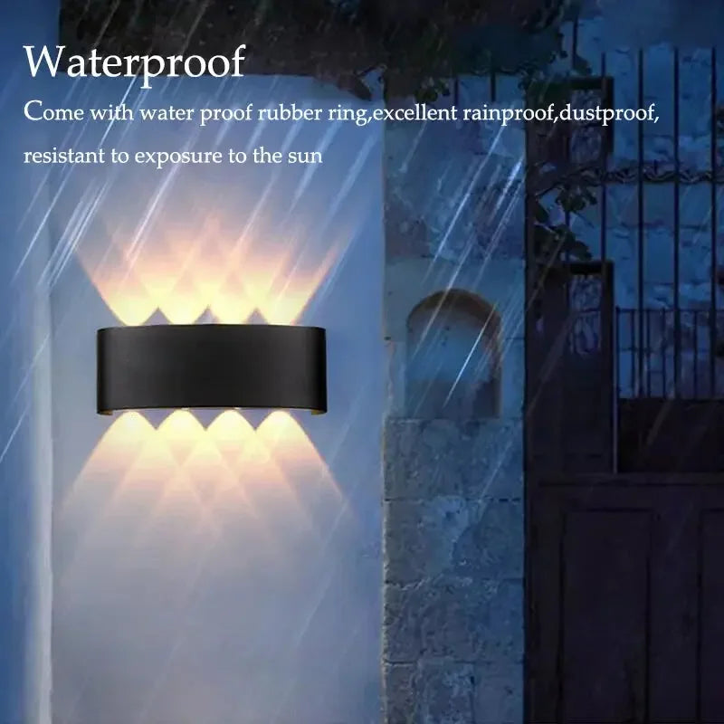16 Watts Wall Lights 8 Ray Oval Up-Down LED Outdoor Waterproof IP65 Exterior Wall Step Light Fixture Waterproof Lamp (Warm White, Black Body) 16 Watts (8 Way) - Confia