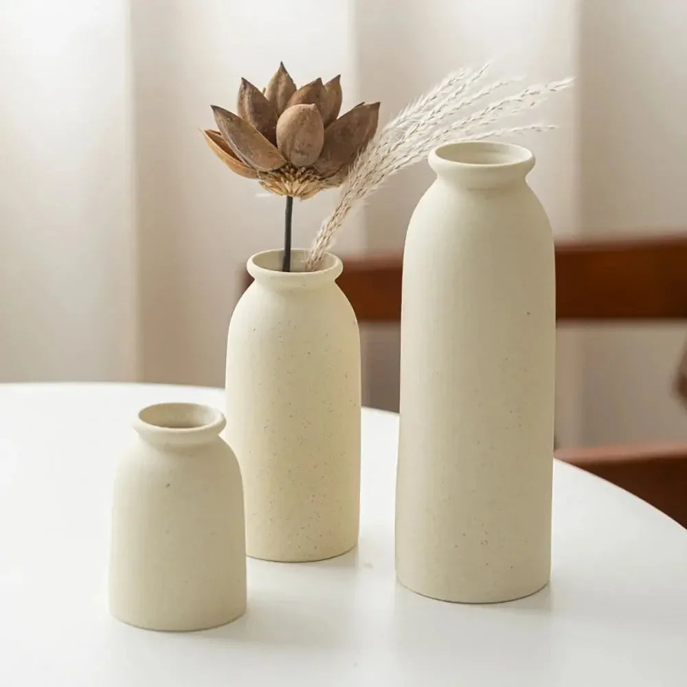 Ceramic Vase,Small Vases for Decor, Set 3 Modern Boho Vases for Flower Pampas, Fit for Living Room Desk Shelf Decor - Confia