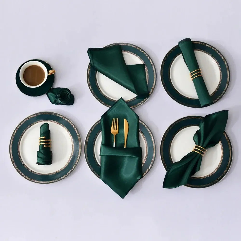 12Pcs 30*30cm Square Satin Table Napkin | Hotel Serving Table Napkins | Washable Handkerchief | Wedding Birthday Banquet Decoration - Confia - reusablefoodstoragebags confia