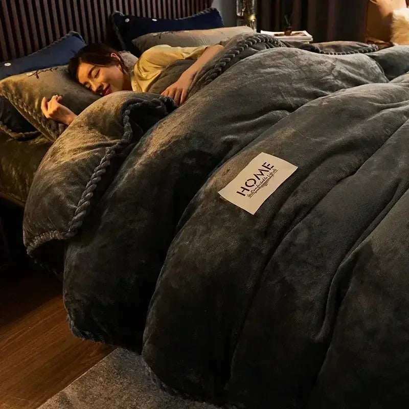 Winter Velvet Duvet Cover Without Pillowcases 1PC Thicken Warm Plush King Quilt Cover Suit Double Queen Bed Comforter Cover - Confia - reusablefoodstoragebags confia