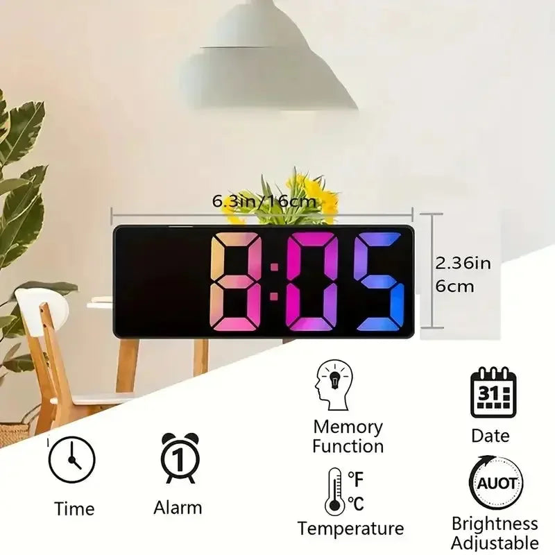 Latest Digital Clock LED Alarm Clock Bedroom Electronic Desktop Clock With Temperature Display Adjustable Brightness 12/24 Hours - Confia