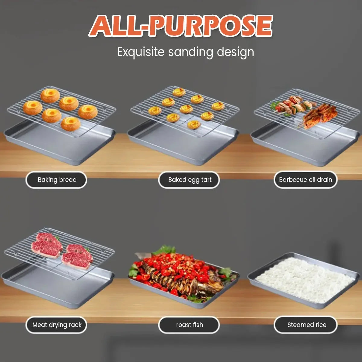 Stainless Steel Baking Pan Tray With Wire Rack Cake Baking BBQ Pan Tray Plate Oven Brownie Rack Cooking Roasting Grilling Tool - Confia