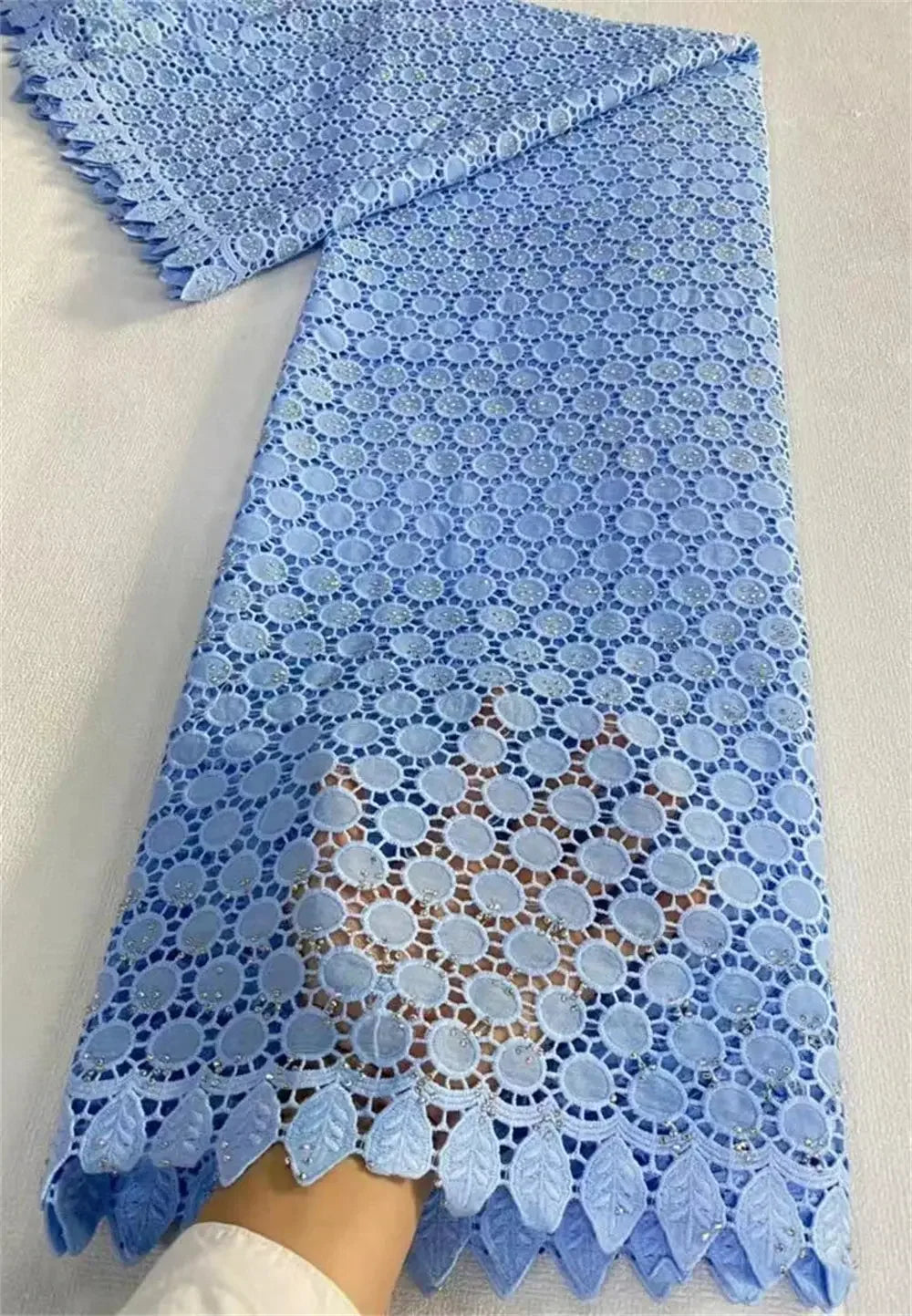African Carbon Fiber Lace Fabric, Cotton Fabrics Materials For Embroidery, Rhinestone, Nigerian Lace Fabric ,5 Yards - Confia