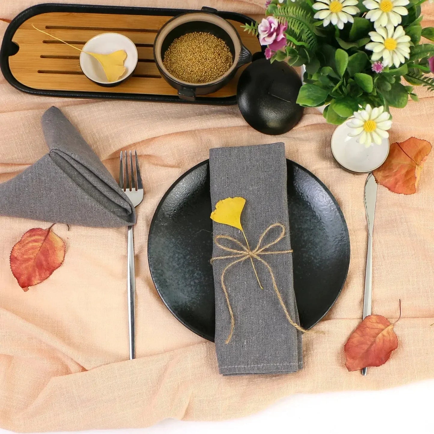 Set of 10 Pack Cocktail Napkins 40 X 40cm Cotton Blend Heavy Fabric Durable Linen Towel for Home Kitchen Wedding Decoration - Confia - reusablefoodstoragebags confia