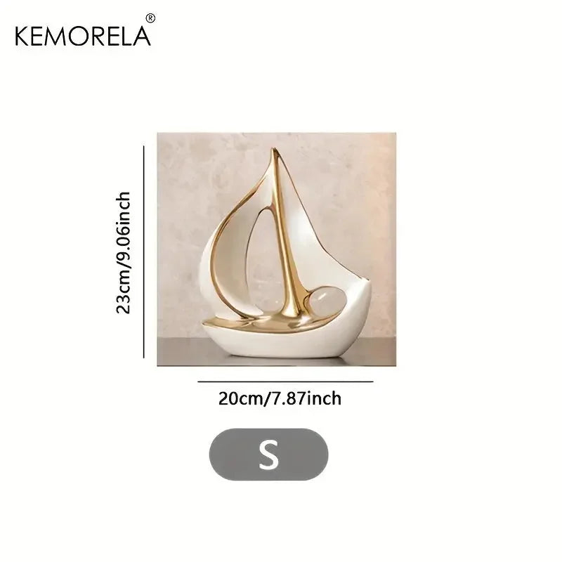 Ceramics Luxury Sailboat Sculpture Post-modern Living Room Ornaments Office Desk Accessories Decorative Boat Figurines Craft - Confia