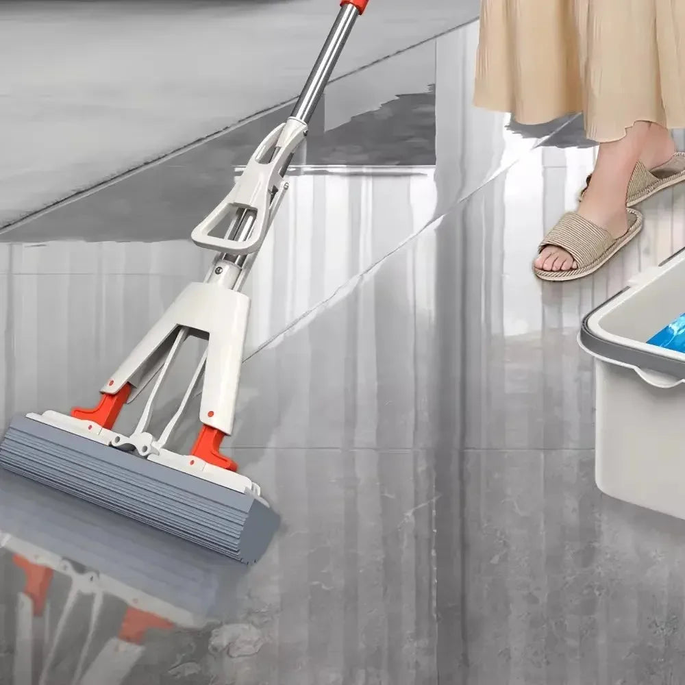 Collodion Mop Foldable Water Free Hand Washing Squeeze with Stainless Steel Handle, Foam Sponge Mop for Hardwood Laminate Tile - Confia - reusablefoodstoragebags confia