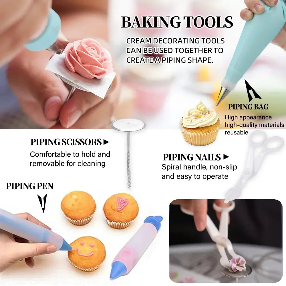 137PCS Cake Decorating Tools Kit Pastry Turntable Kit Piping Nozzle Piping Bag Set Rotating Stand Baking Tools Accessories Bak - Confia