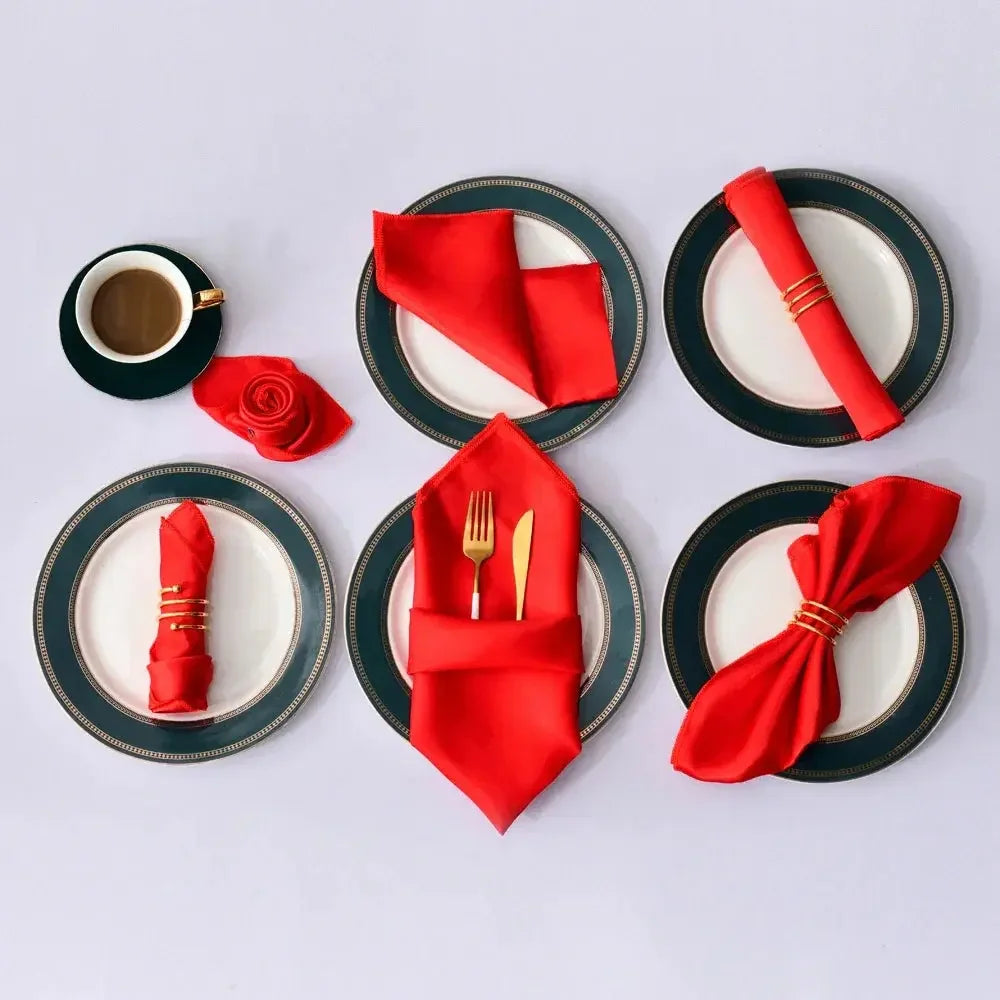 12Pcs 30*30cm Square Satin Table Napkin | Hotel Serving Table Napkins | Washable Handkerchief | Wedding Birthday Banquet Decoration - Confia - reusablefoodstoragebags confia