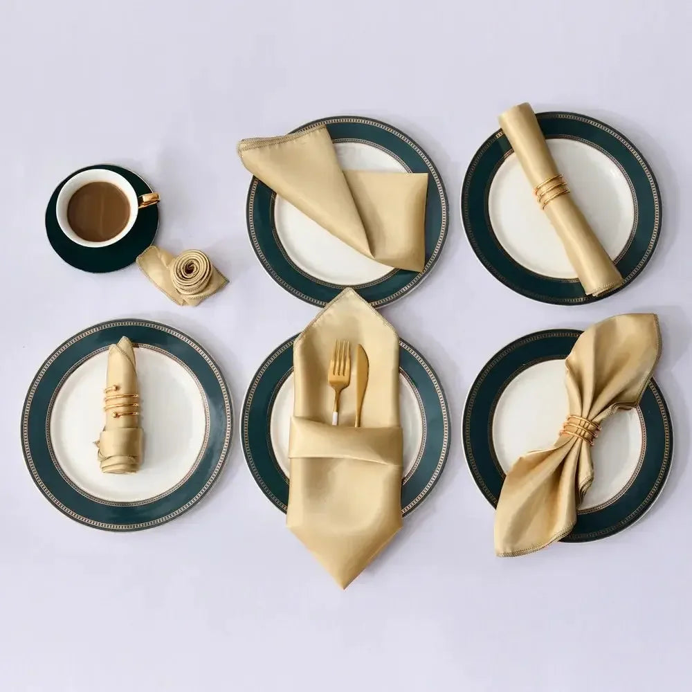 12Pcs 30*30cm Square Satin Table Napkin | Hotel Serving Table Napkins | Washable Handkerchief | Wedding Birthday Banquet Decoration - Confia - reusablefoodstoragebags confia