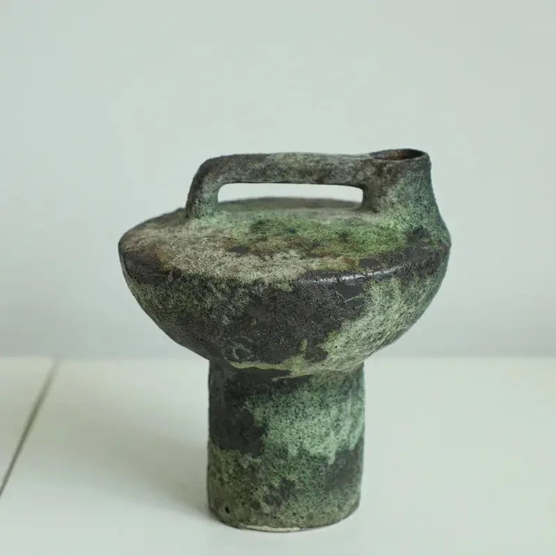 Ceramic Vase Coarse Ceramic Vase Flower Arrangement Retro Handmade Wabi Sabi Style Dry Flowers Zen Flower Arrangement - Confia