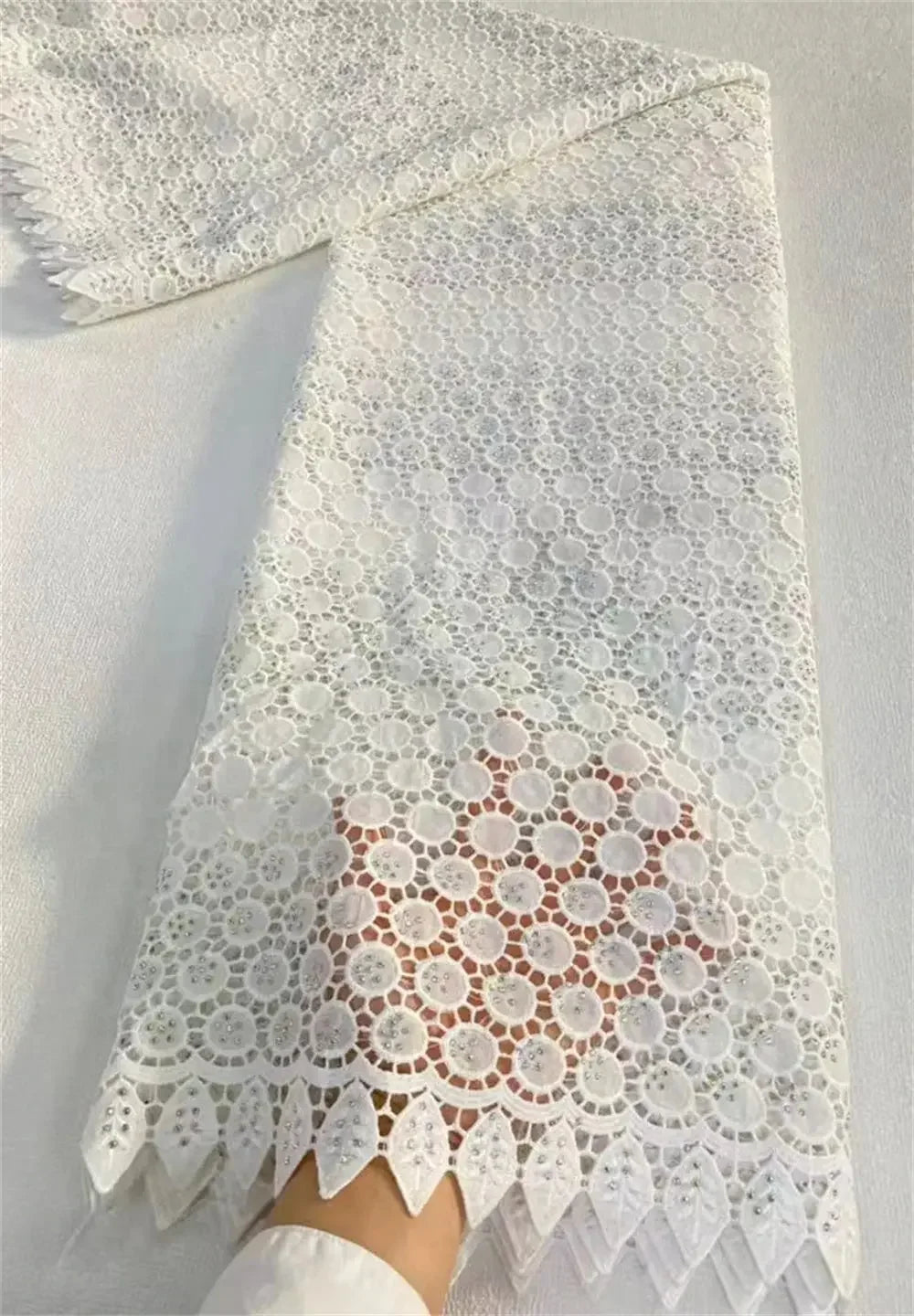African Carbon Fiber Lace Fabric, Cotton Fabrics Materials For Embroidery, Rhinestone, Nigerian Lace Fabric ,5 Yards - Confia