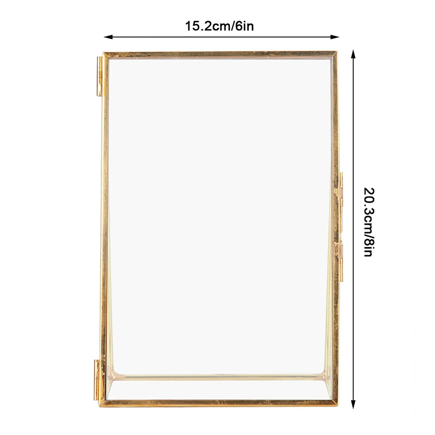 Decorative Glass Photo Frame with Gold Metal Stand, Table Brass double Glass Photo Frame for Dried, pressed Flowers, Floating Frame for Gifting 5x7 inches Tabletop, decorative