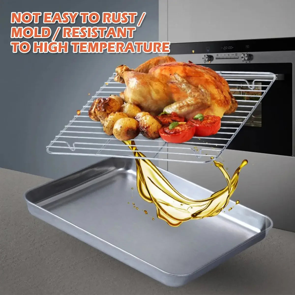 Stainless Steel Baking Pan Tray With Wire Rack Cake Baking BBQ Pan Tray Plate Oven Brownie Rack Cooking Roasting Grilling Tool - Confia