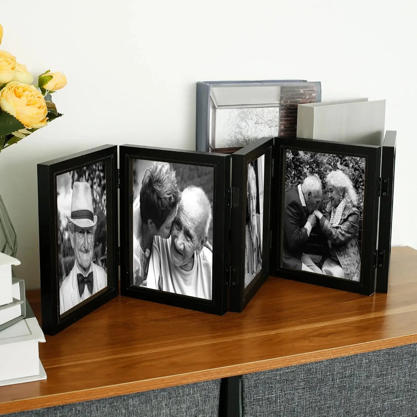 Hinged Picture Frame with Glass 5 Photos Folding Photo Frame 180° Foldable Desk Picture Frame Dustproof Folding Hinged Picture - Confia
