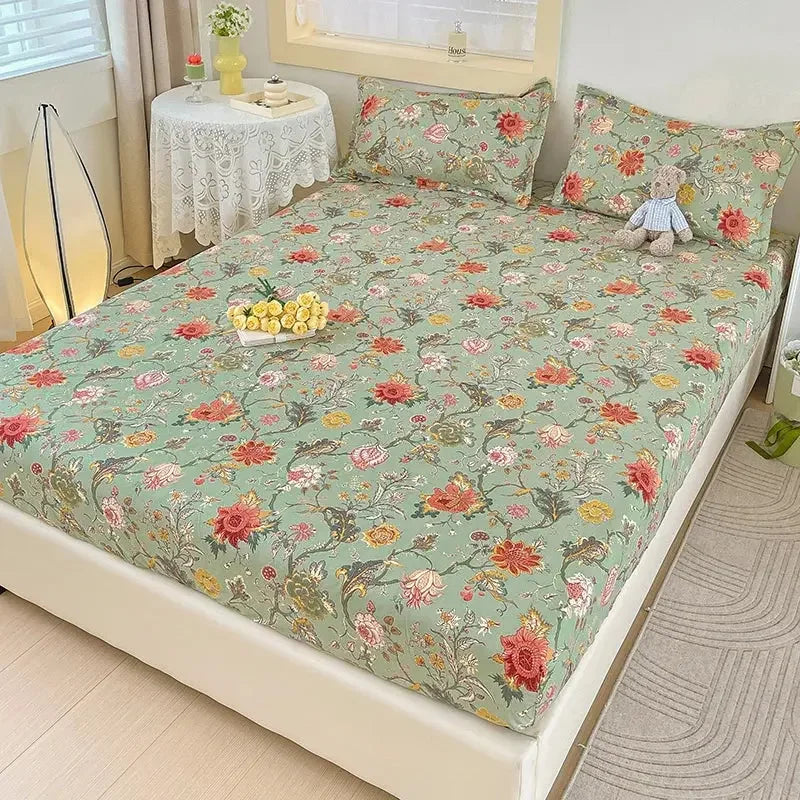 MissDeer Elastic Bed Sheets Sets Double Bed Flower Print Fitted Sheet Without Pillowcases Single Queen King Size Bed Cover - Confia - reusablefoodstoragebags confia