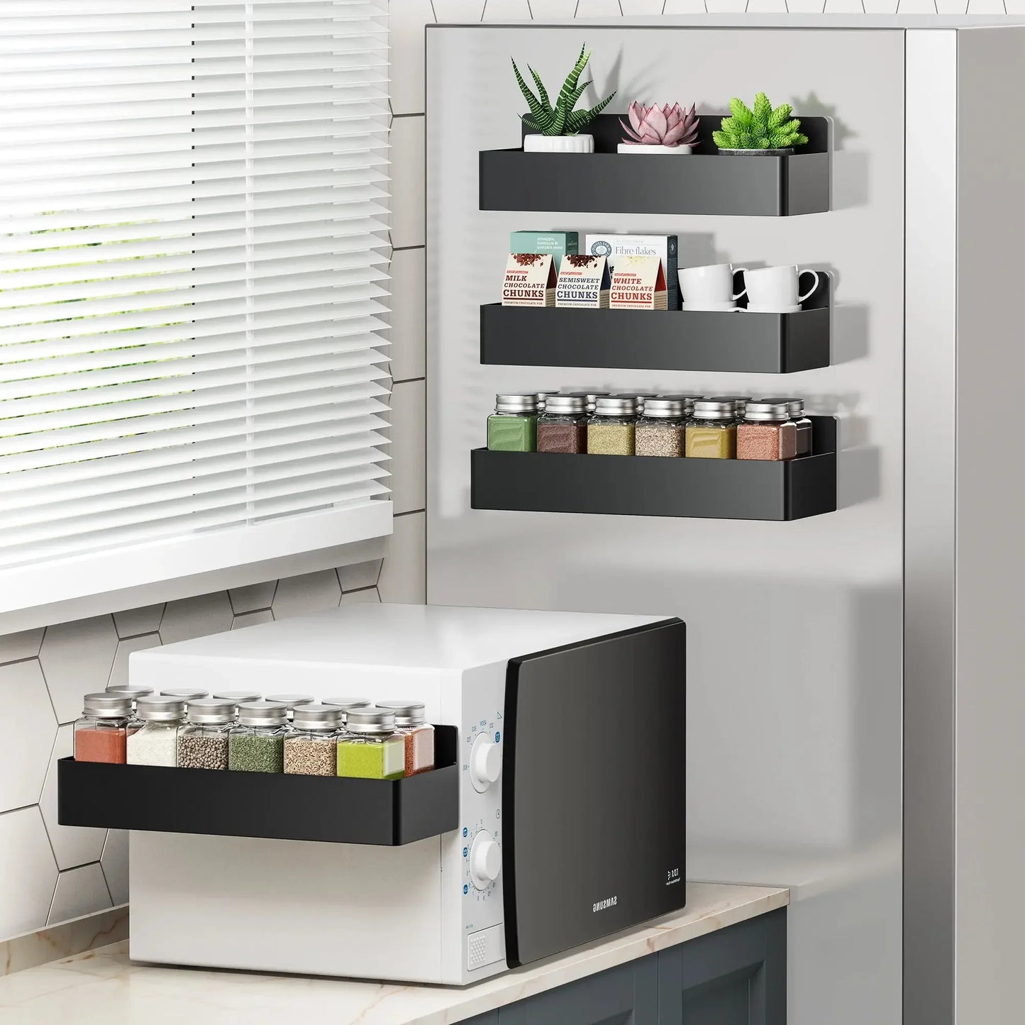 4 Pack Magnetic Spice Storage Rack Organizer for Refrigerator and Oven, Black Fridge Organizers and Storage - Confia - reusablefoodstoragebags confia