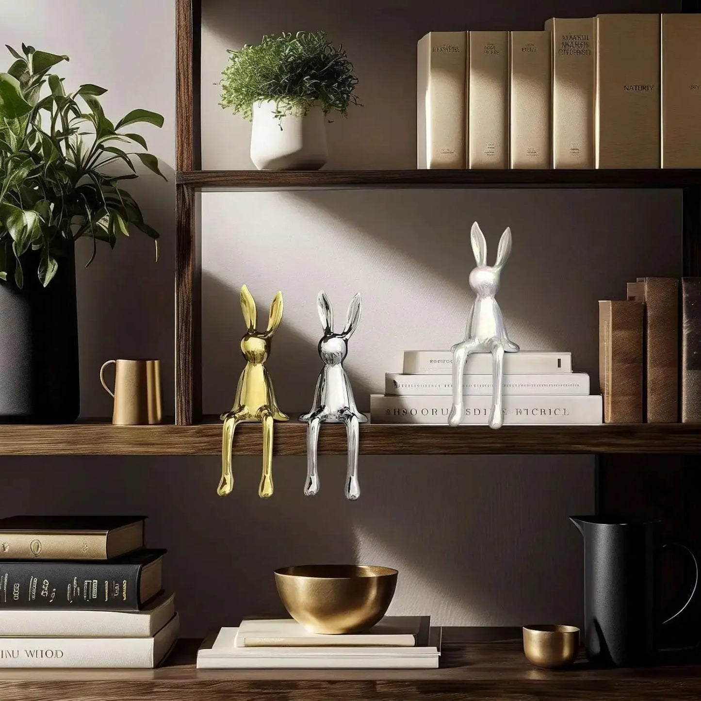 Rabbit decorations sculptures ornaments creative art fashion ceramic materials electroplating technology bedroom living room foyer - Confia