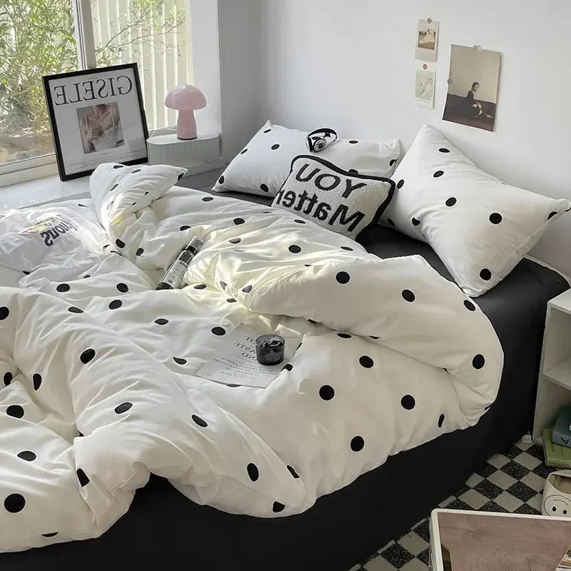 Bed Linen Bed Sheets Set Stripes Dots Duvet Cover Set - Confia - reusablefoodstoragebags confia