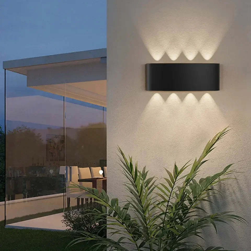 16 Watts Wall Lights 8 Ray Oval Up-Down LED Outdoor Waterproof IP65 Exterior Wall Step Light Fixture Waterproof Lamp (Warm White, Black Body) 16 Watts (8 Way) - Confia