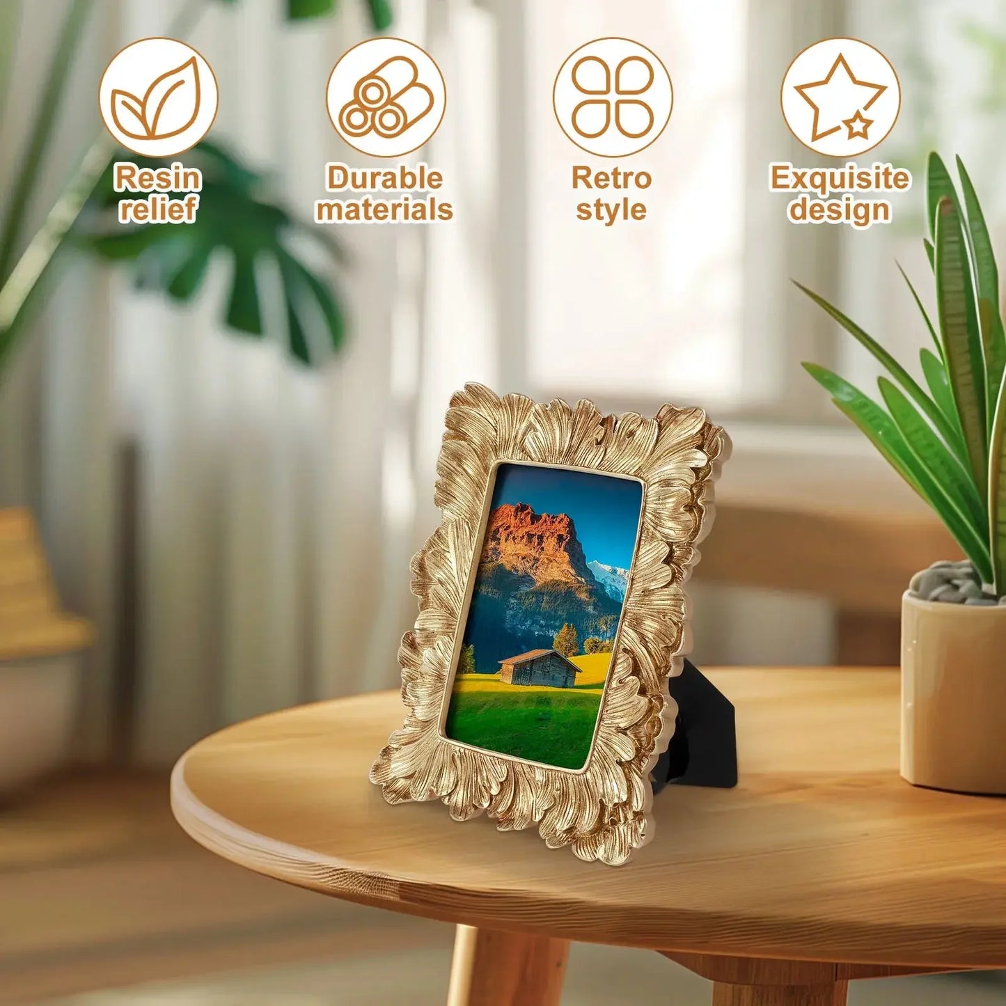 Picture Frame Antique Leaf Embossment Photo Frame with Protection Glass Vintage Decorative Frames Perfect for Home Decor, Unique Gift Idea, Durable, Birthday, Wedding, Return Gift - Confia
