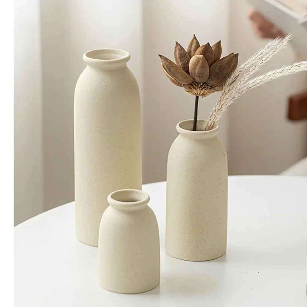 Ceramic Vase,Small Vases for Decor, Set 3 Modern Boho Vases for Flower Pampas, Fit for Living Room Desk Shelf Decor - Confia
