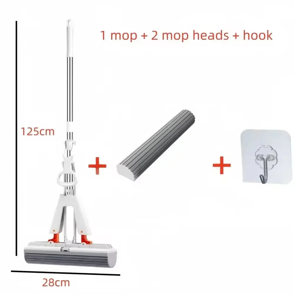 Collodion Mop Foldable Water Free Hand Washing Squeeze with Stainless Steel Handle, Foam Sponge Mop for Hardwood Laminate Tile - Confia - reusablefoodstoragebags confia
