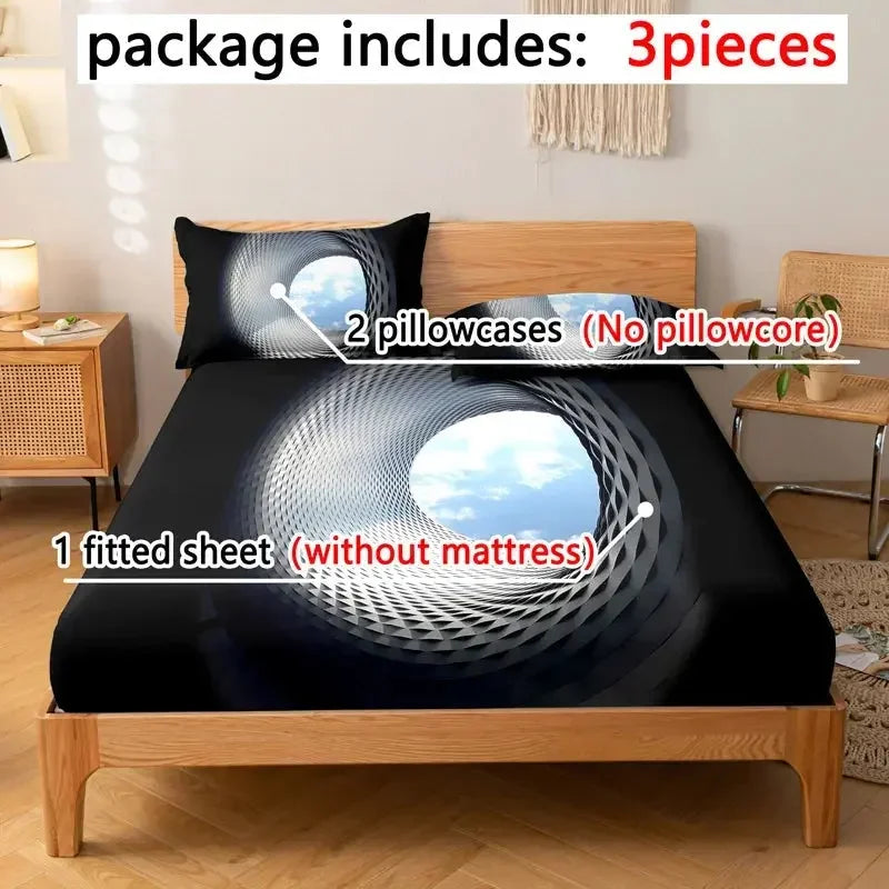 3pcs Set of Bed Sheets with Sky Eye Pattern - Soft and Comfortable Bedding Set for Bedroom, Guest Room and Dormitory Decoration - Confia - reusablefoodstoragebags confia
