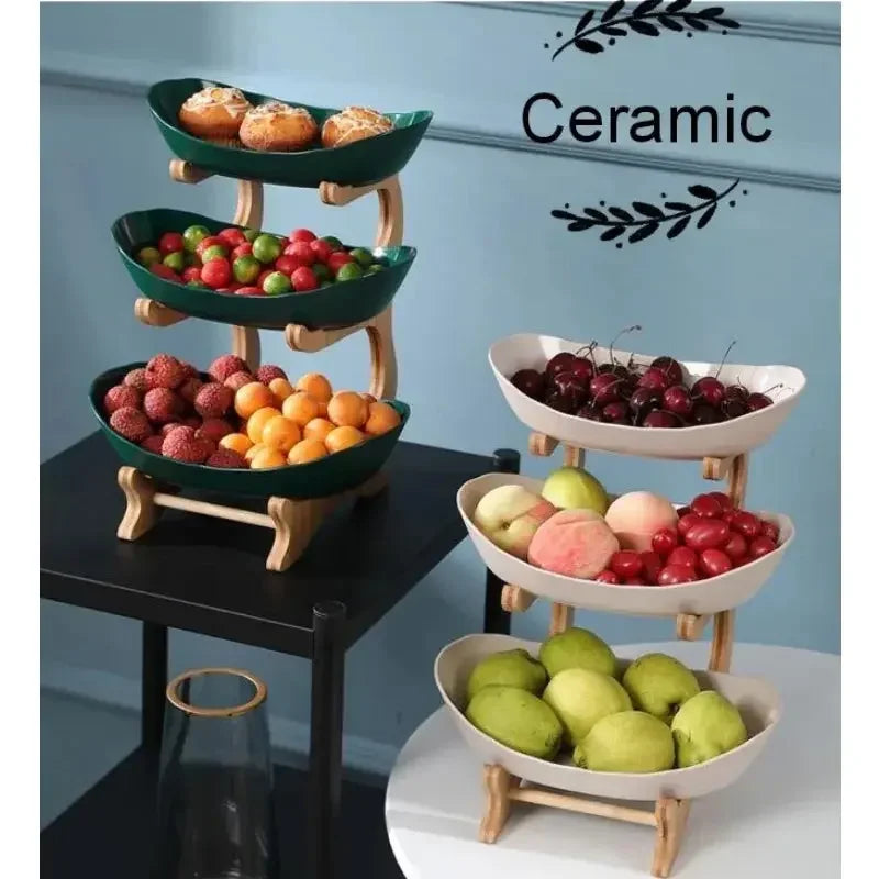 Ceramic Living Room Home Three-layer Fruit Plate Candy Dish Creative Modern Dried Basket Snack Snack Trinket Dish - Confia