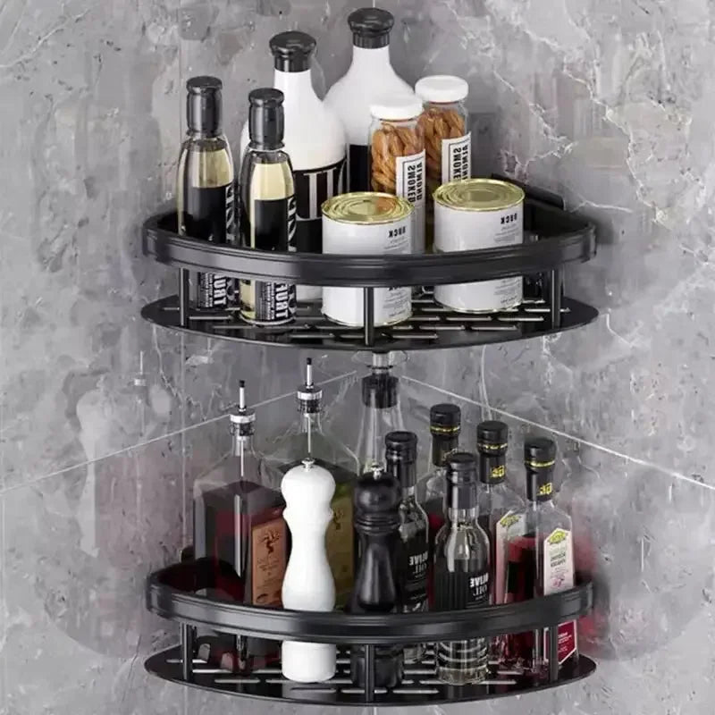 Bathroom Storage Rack, No-Drill Wall Mount Corner Shelf, Multipurpose Self-Adhesive Aluminum Bathroom Wall Mounted Storage Organizer Shelf Holder/Rack/Bathroom Accessories - Confia - reusablefoodstoragebags confia