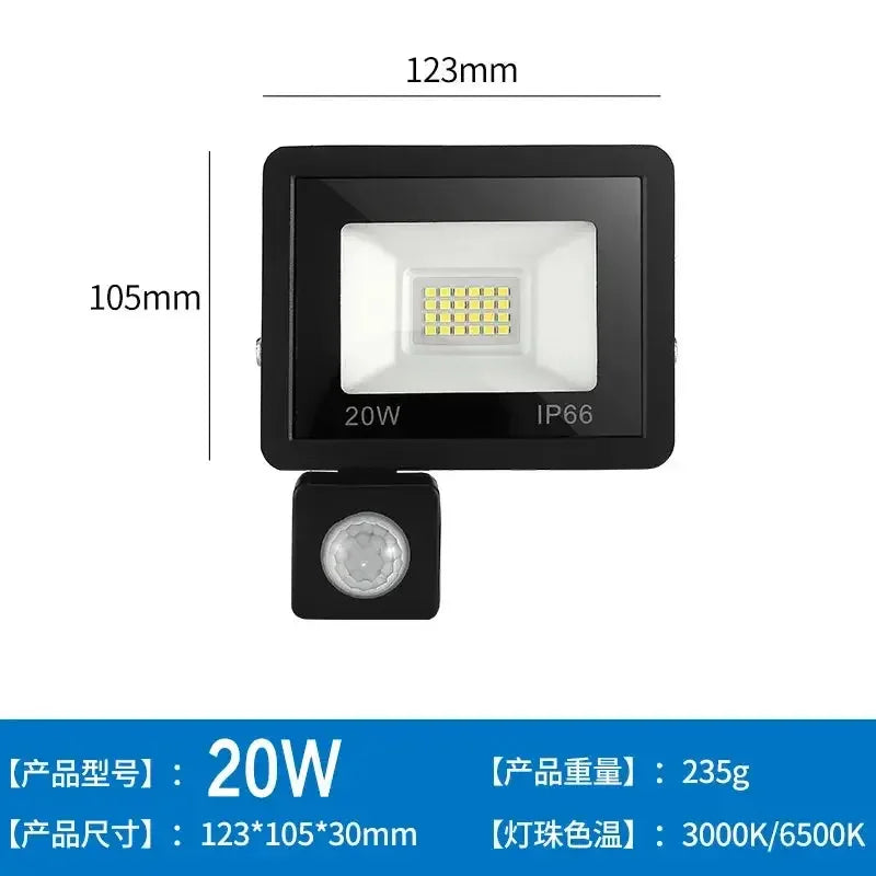 LED Floodlights 100W 50W 30W 20W 10W PIR Motion Sensor IP66 Waterproof LED 220V Hanging Exterior Outdoor Wall Lamp Spotlight - Confia