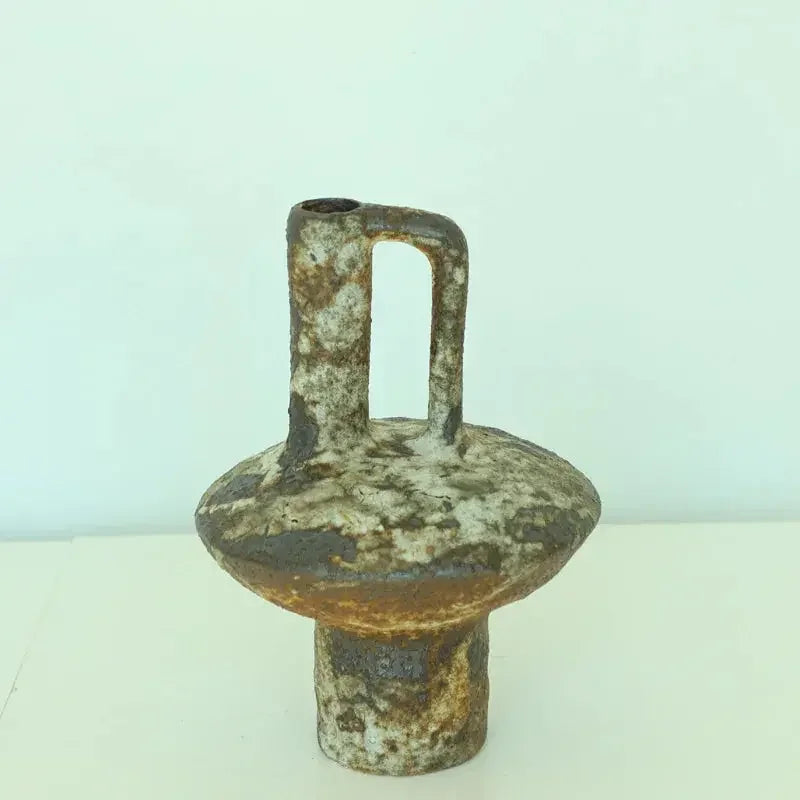 Ceramic Vase Coarse Ceramic Vase Flower Arrangement Retro Handmade Wabi Sabi Style Dry Flowers Zen Flower Arrangement - Confia