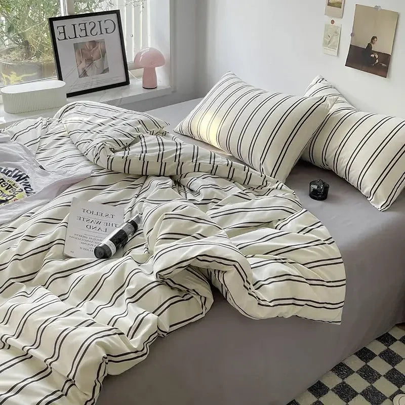 Bed Linen Bed Sheets Set Stripes Dots Duvet Cover Set - Confia - reusablefoodstoragebags confia