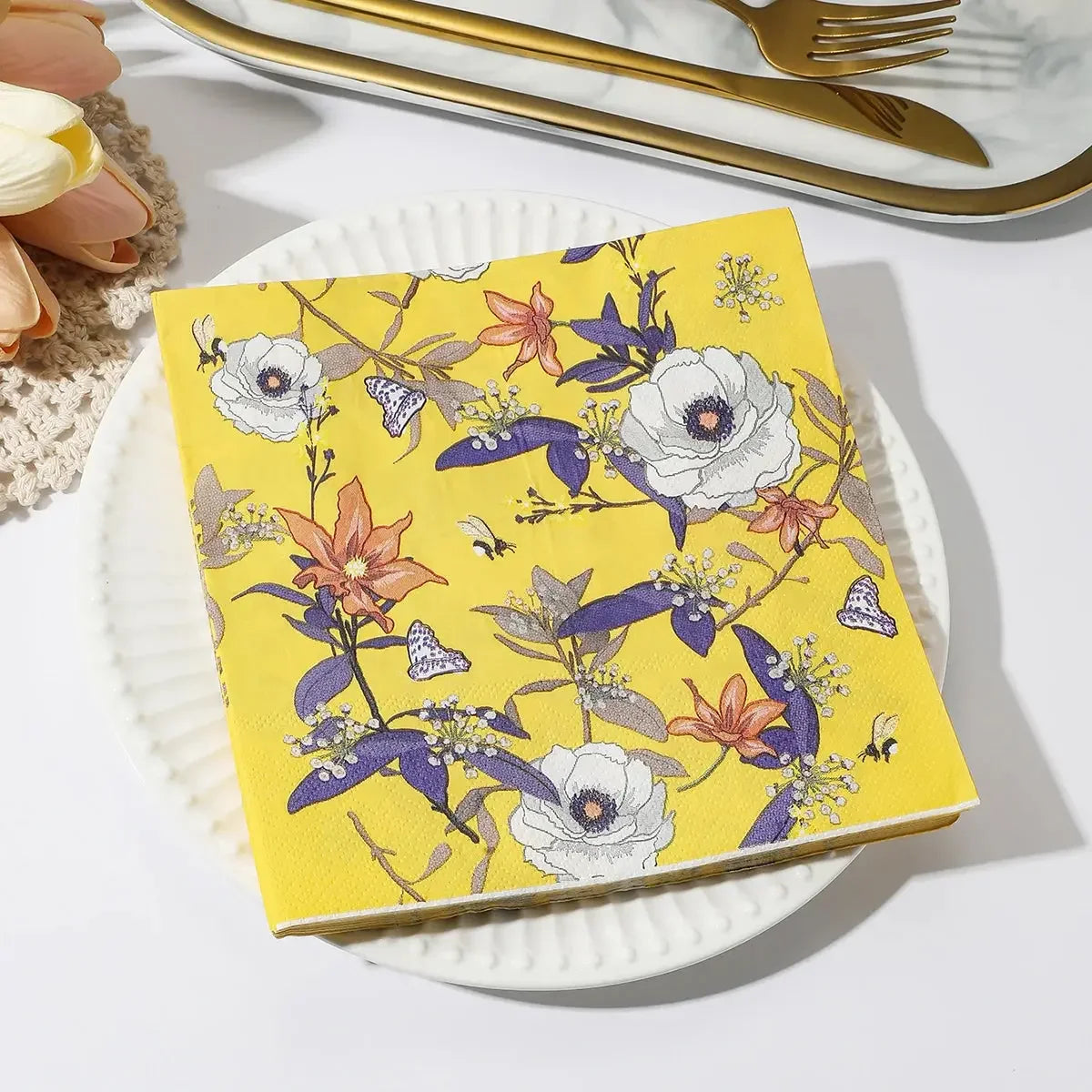 Flower Paper Napkins | Table Decorations | Art Decoupage Napkin | Disposable Birthday Party Serviettes - Confia - reusablefoodstoragebags confia