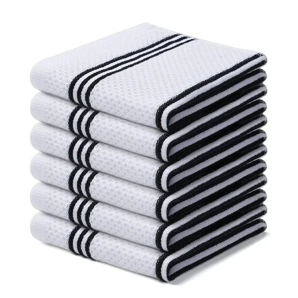 Kitinjoy 4/6pcs Cotton Towel For Kitchen Waffle Weave Stripe Kitchen Towel Absorbent Dishcloth Soft Drying Home Cleaning Cloths - Confia - reusablefoodstoragebags confia