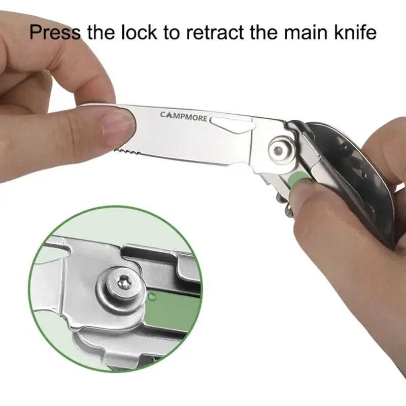 Outdoor Tableware Multi-function Portable Folding Spoon, Fork, Knife, Cork Opener and Bottle Can Opener for Travel Foldable Cutlery Camping Equipment - Confia