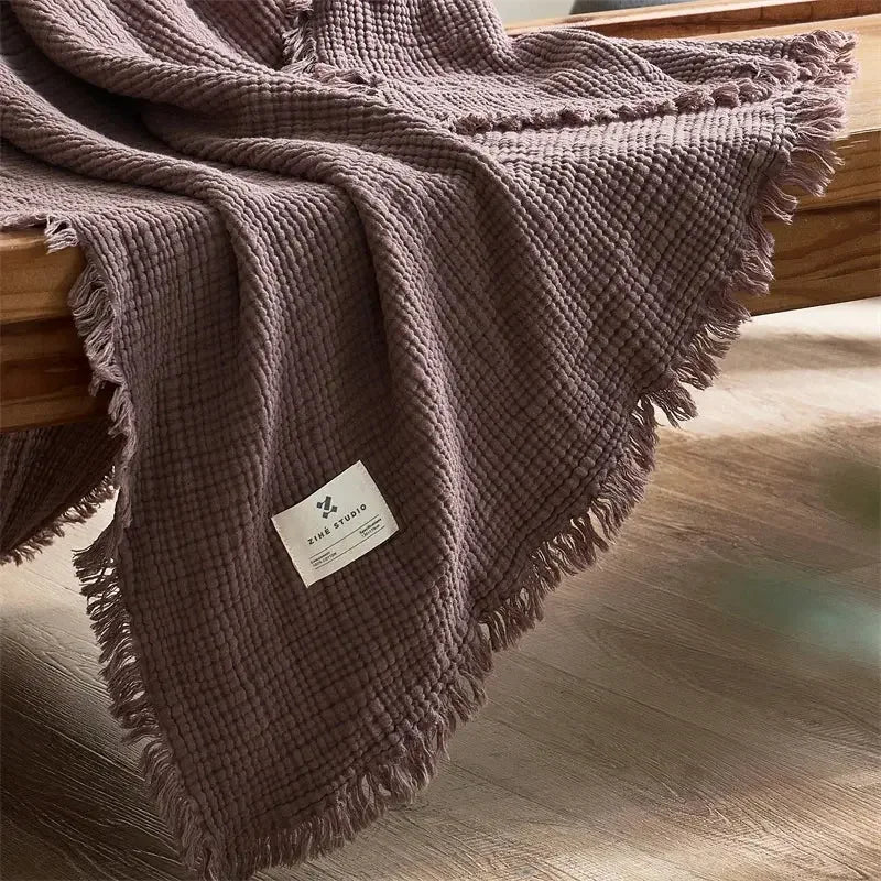 Maillard Cotton Blankets Four Layers Of Gauze Sofa Cover Blanket With Tassel AB Side - Confia - reusablefoodstoragebags confia
